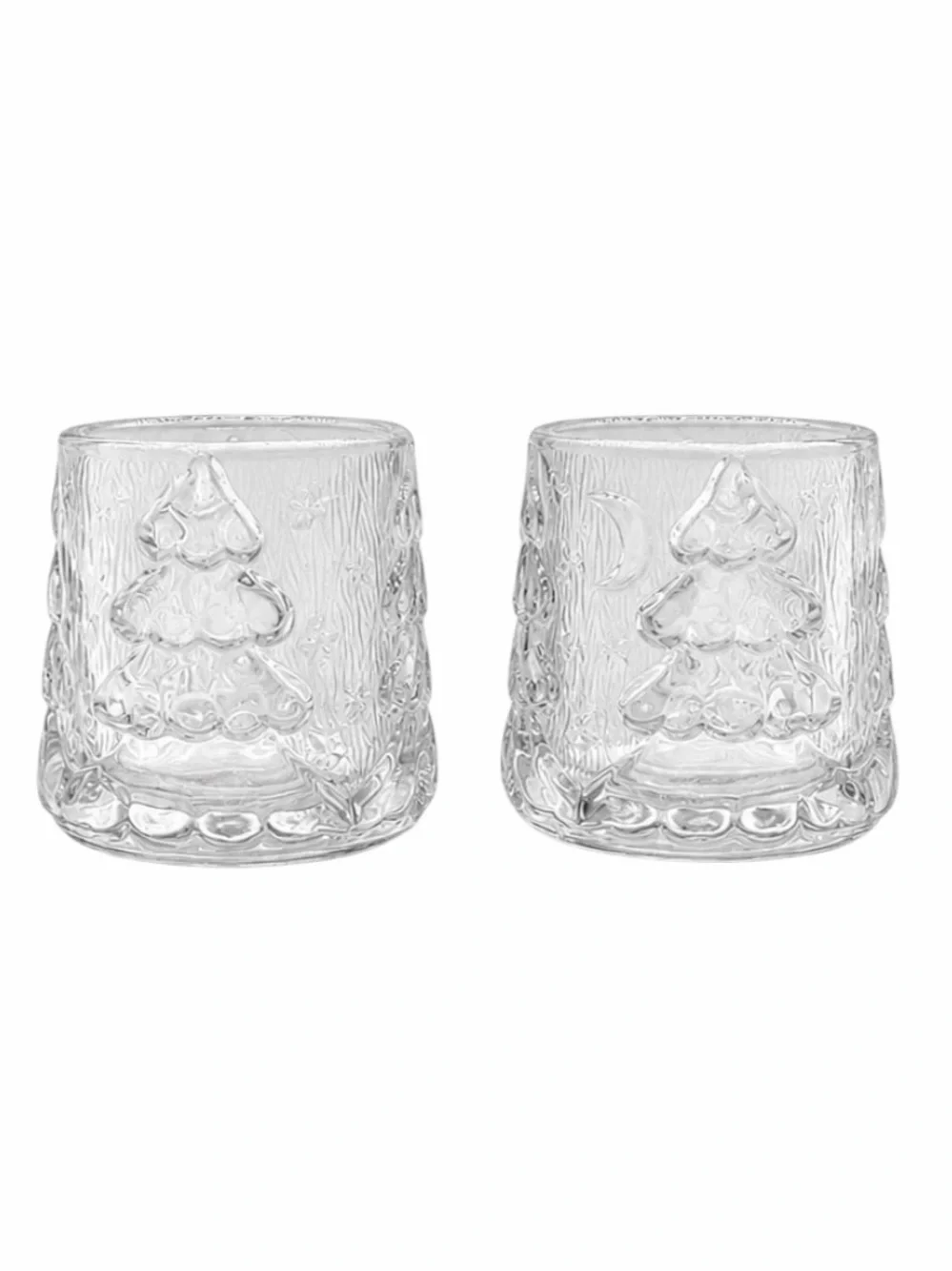 Vintage Indonesia Glass Votive Candle  Holders set of 2 - winter moon Christmas